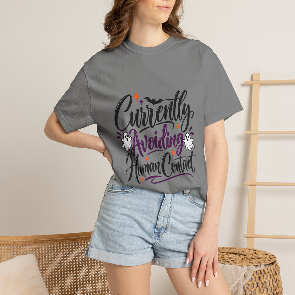 T-Shirt — "Currently Avoiding Human Contact" Halloween Graphic Tee