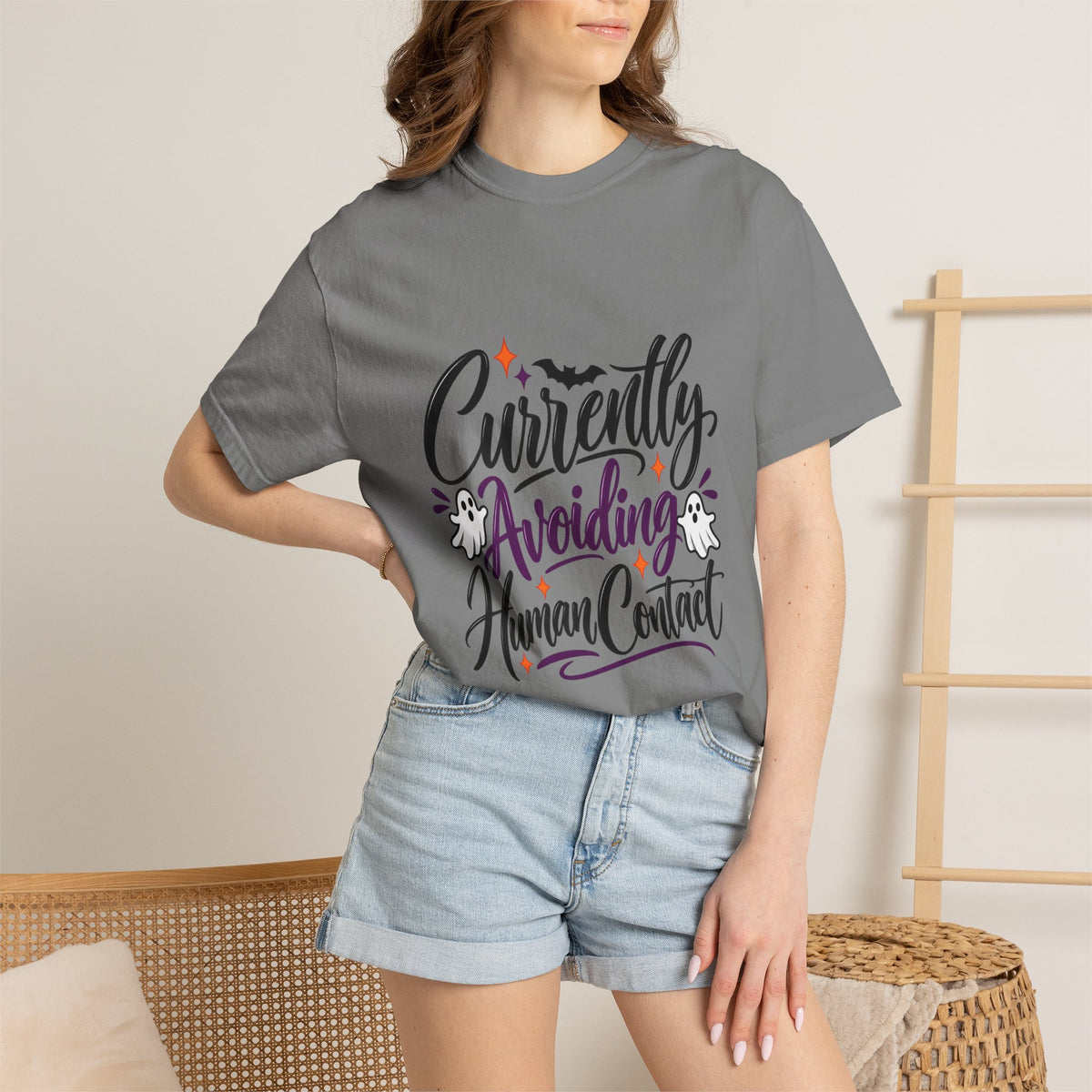 T-Shirt — "Currently Avoiding Human Contact" Halloween Graphic Tee