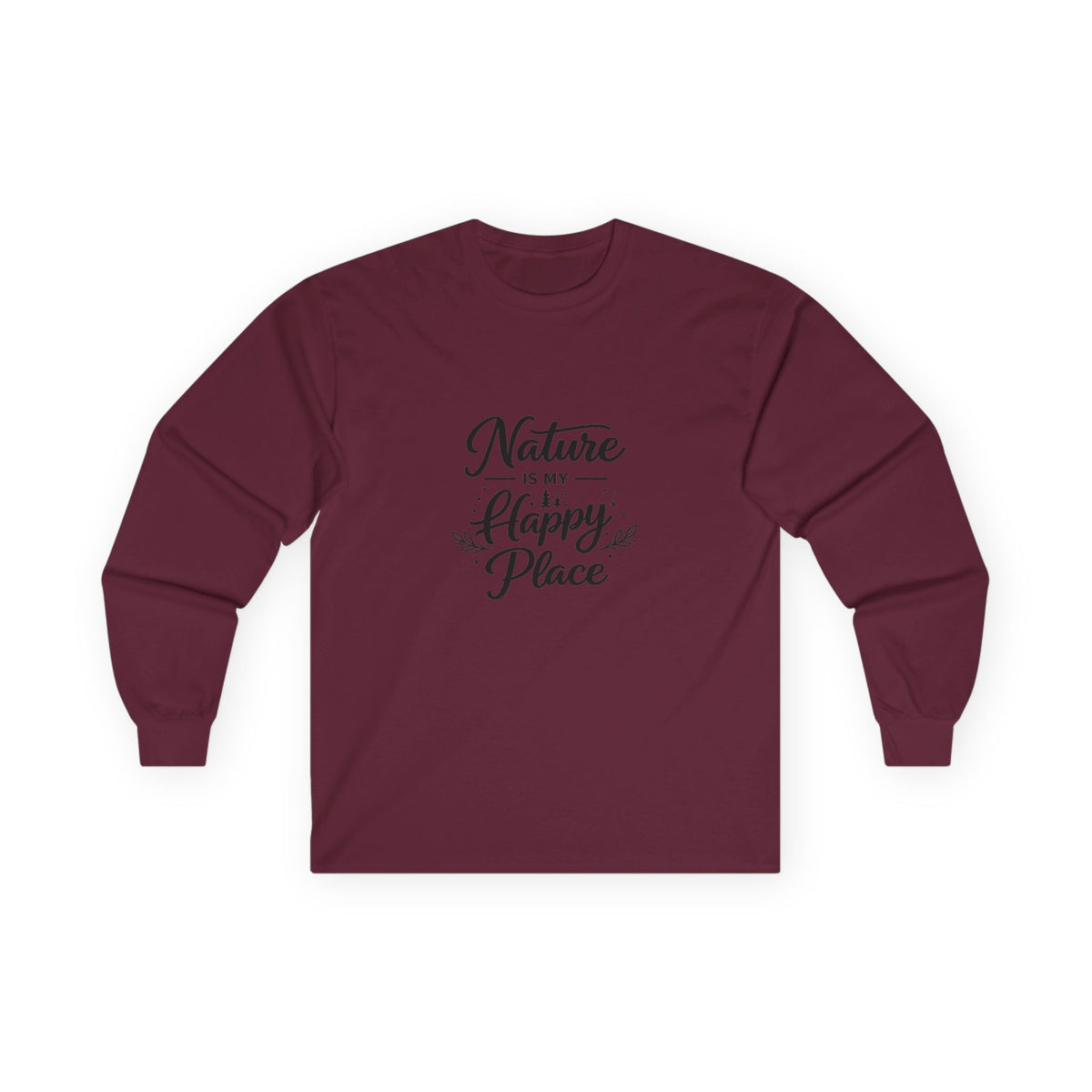 Nature Is My Happy Place Long Sleeve Tee | Handlettered Outdoor Quote