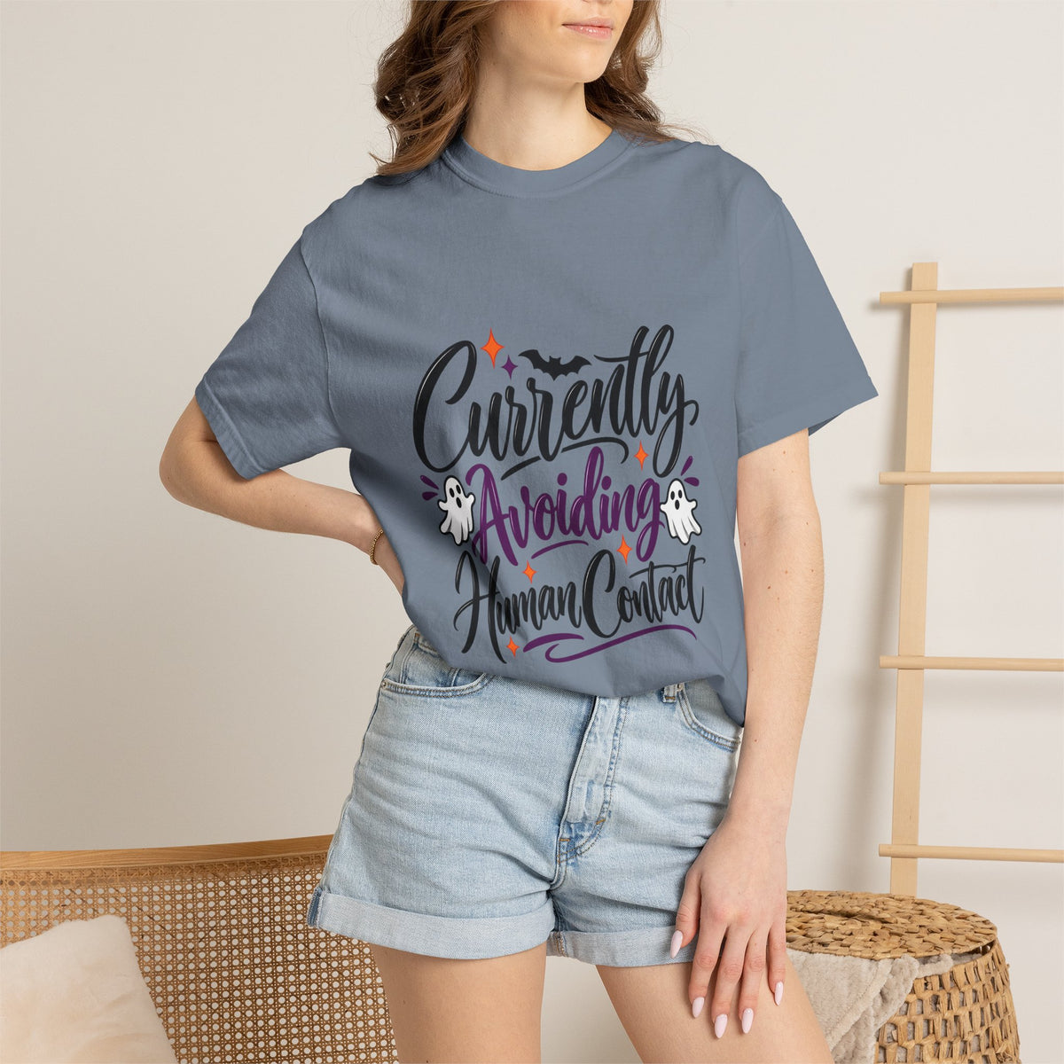 T-Shirt — "Currently Avoiding Human Contact" Halloween Graphic Tee