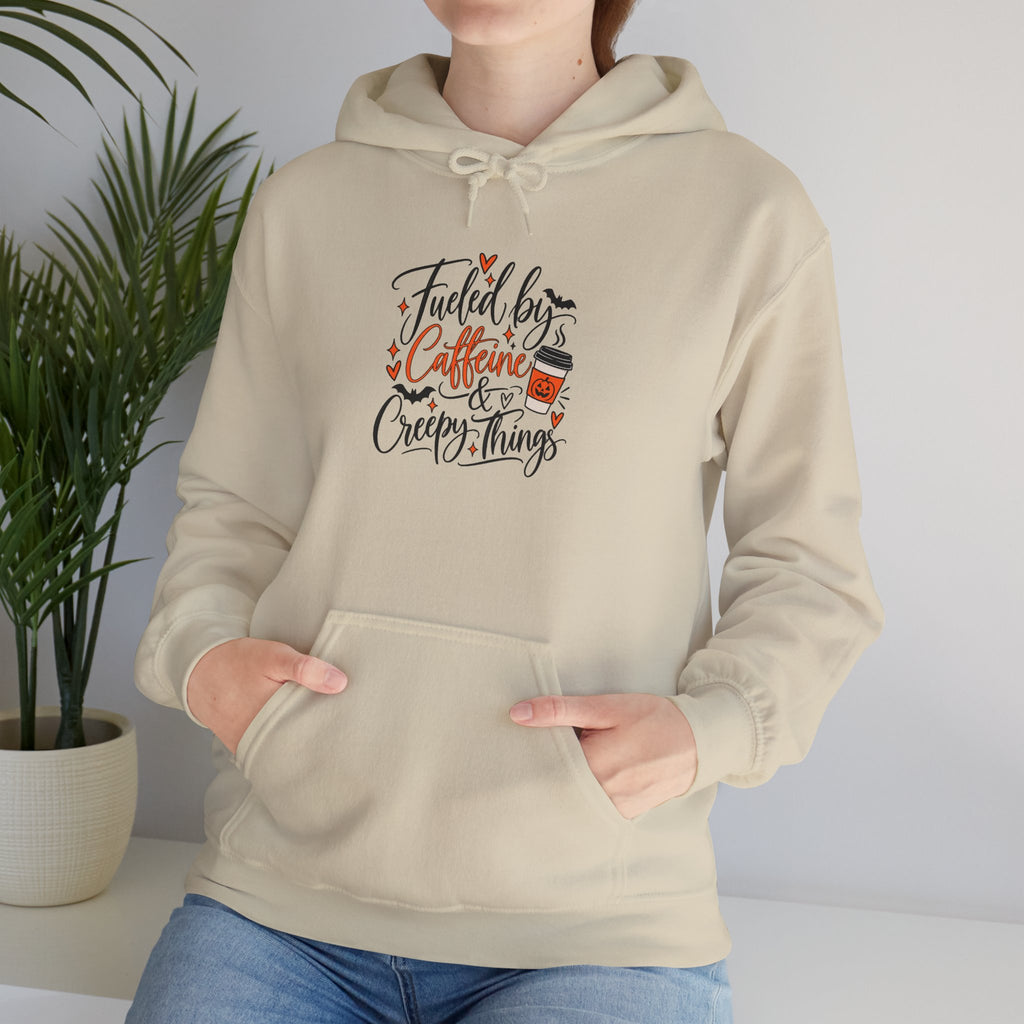 Fueled by Caffeine & Creepy Things Hoodie - Funny Halloween Coffee Sweatshirt