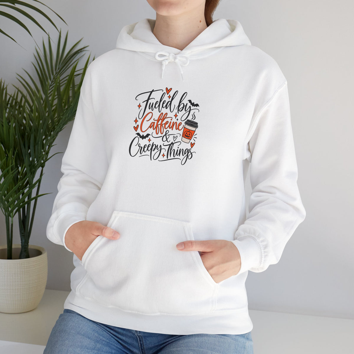 Fueled by Caffeine & Creepy Things Hoodie - Funny Halloween Coffee Sweatshirt