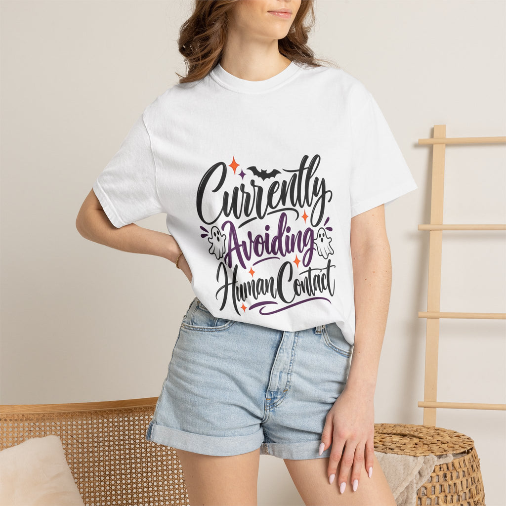 T-Shirt — "Currently Avoiding Human Contact" Halloween Graphic Tee