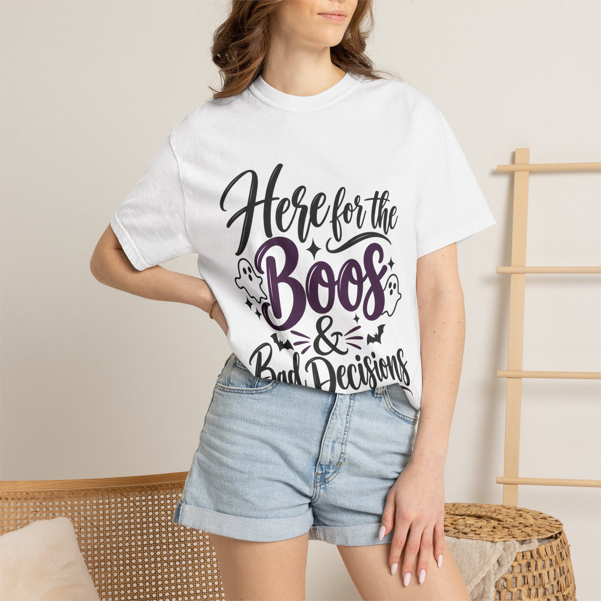 Here for the Boos & Bad Decisions Halloween T-Shirt