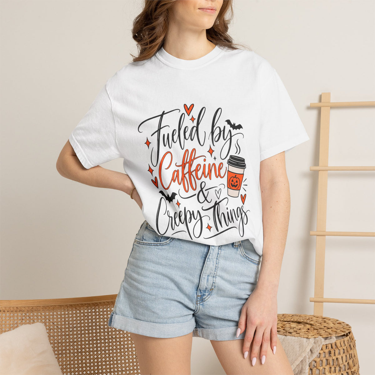 Caffeine & Creepy Things T‑Shirt — 'Fueled by Caffeine & Creepy Things' Halloween Coffee Tee