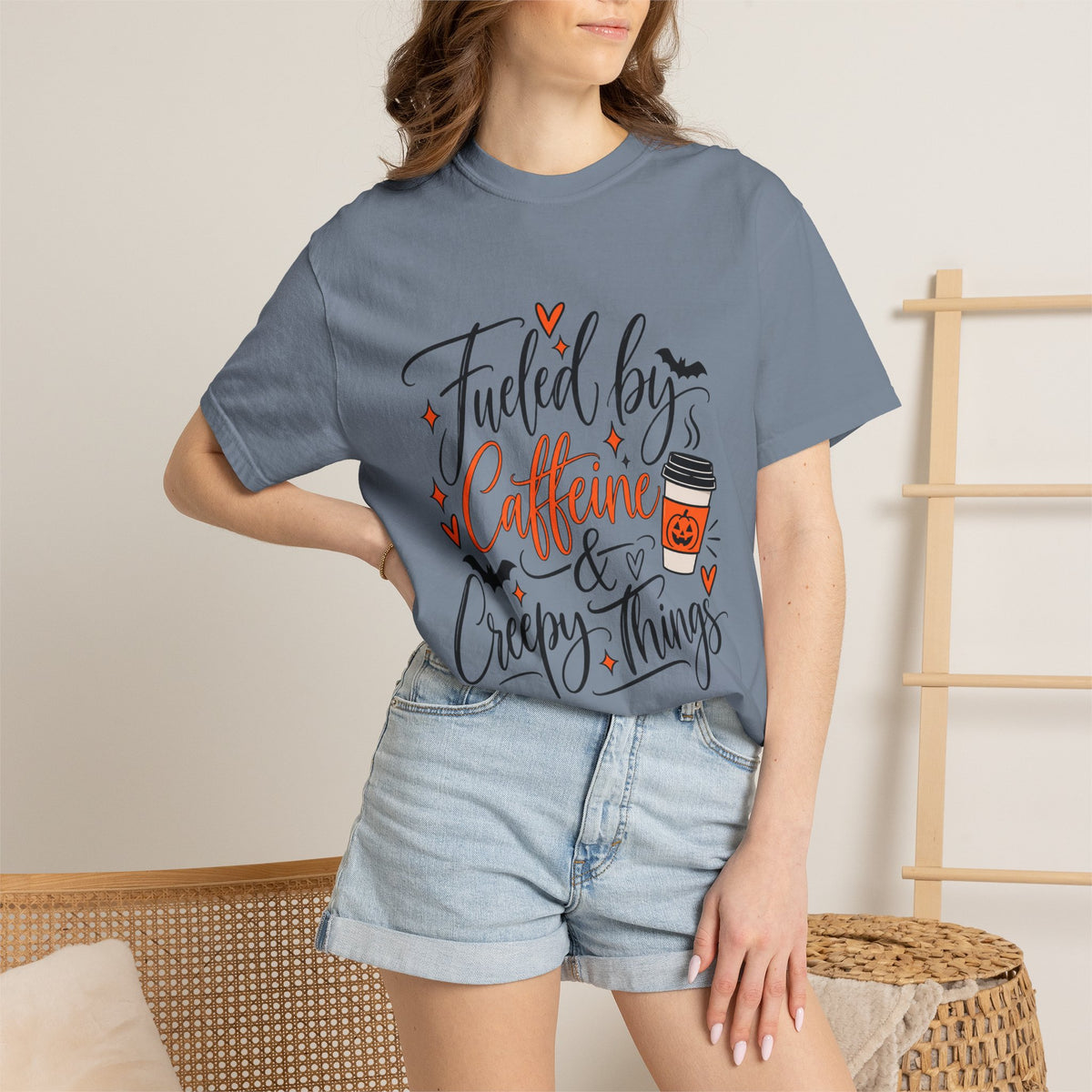 Caffeine & Creepy Things T‑Shirt — 'Fueled by Caffeine & Creepy Things' Halloween Coffee Tee