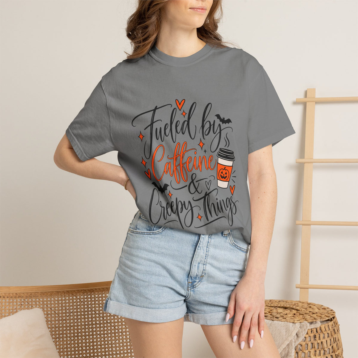 Caffeine & Creepy Things T‑Shirt — 'Fueled by Caffeine & Creepy Things' Halloween Coffee Tee