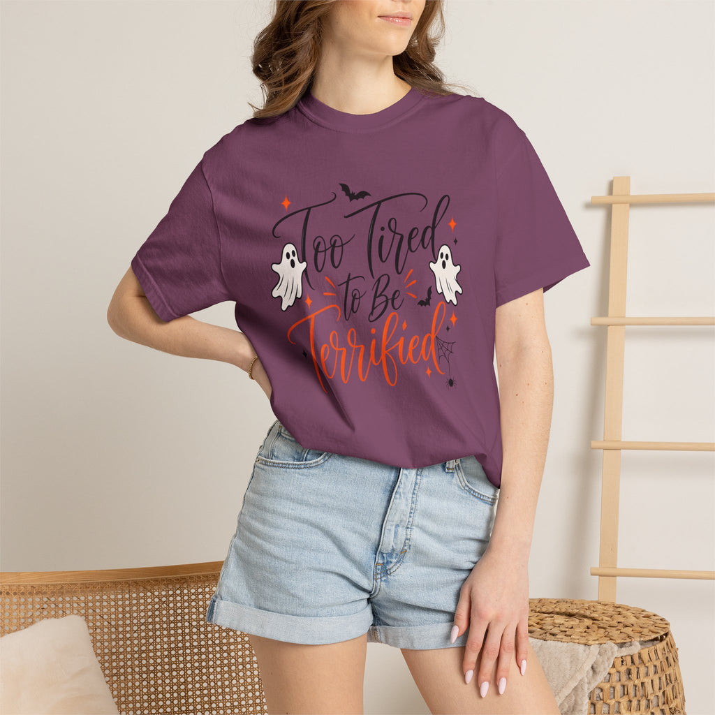 Too Tired to Be Terrified T-Shirt — Cute Halloween Ghost Tee