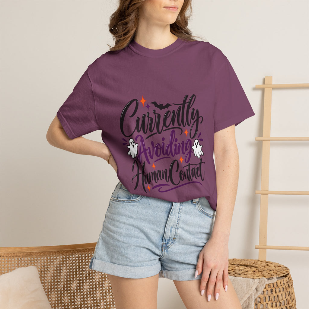 T-Shirt — "Currently Avoiding Human Contact" Halloween Graphic Tee
