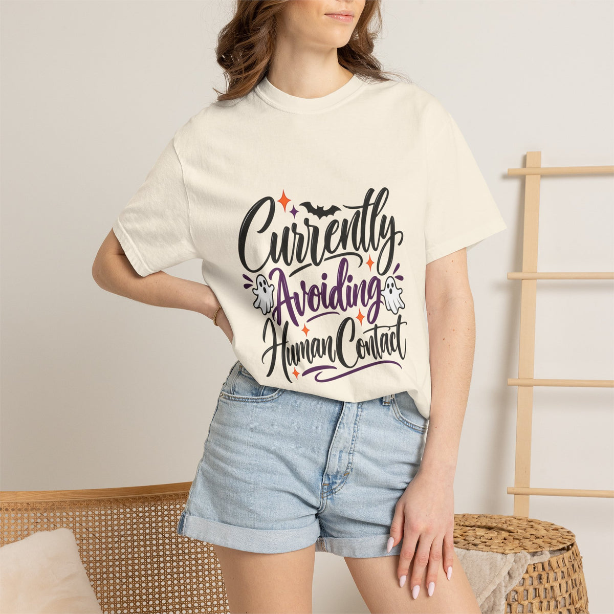 T-Shirt — "Currently Avoiding Human Contact" Halloween Graphic Tee