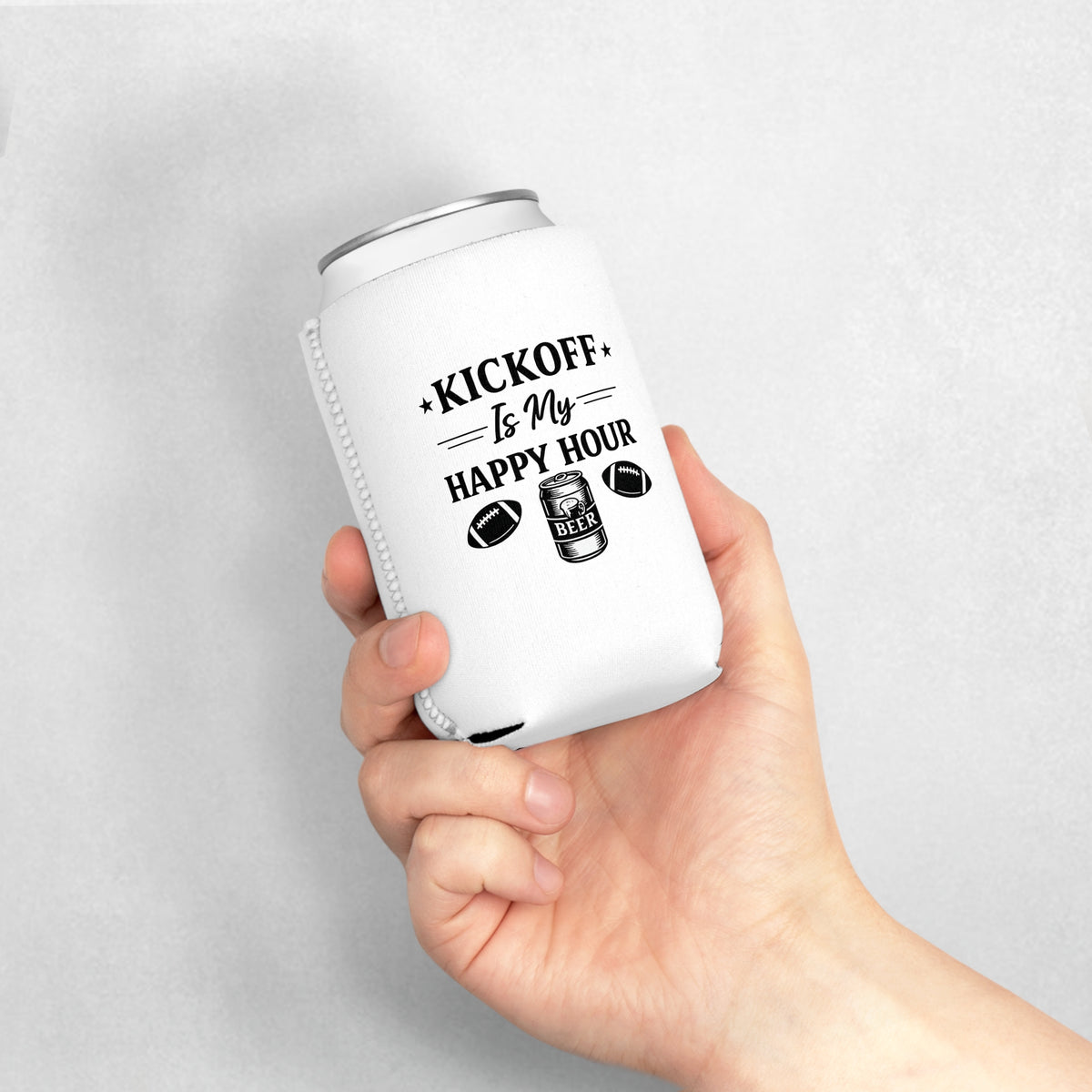 Can Cooler Sleeve — "Kickoff Is My Happy Hour" Football Beer Koozie