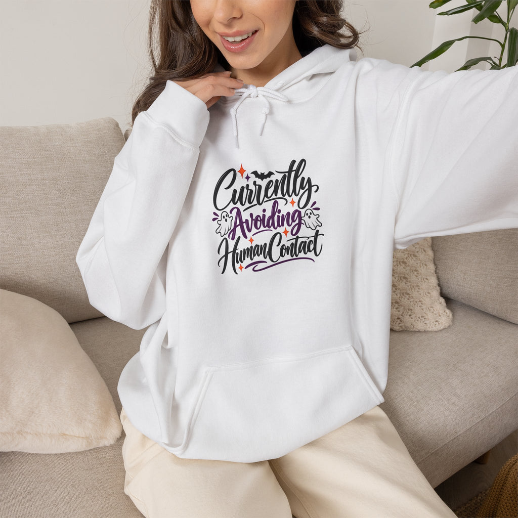 Hoodie — “Currently Avoiding Human Contact” Funny Introvert Graphic Hoodie