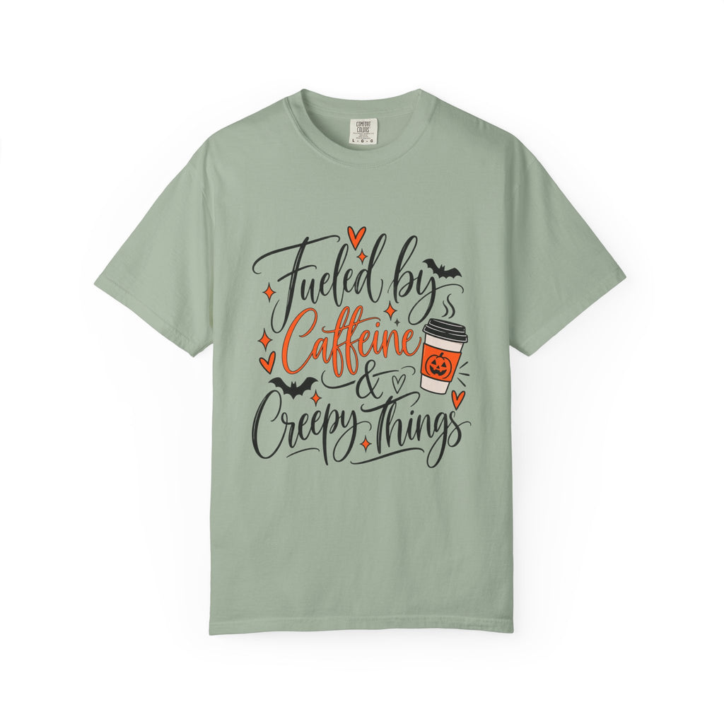 Caffeine & Creepy Things T‑Shirt — 'Fueled by Caffeine & Creepy Things' Halloween Coffee Tee