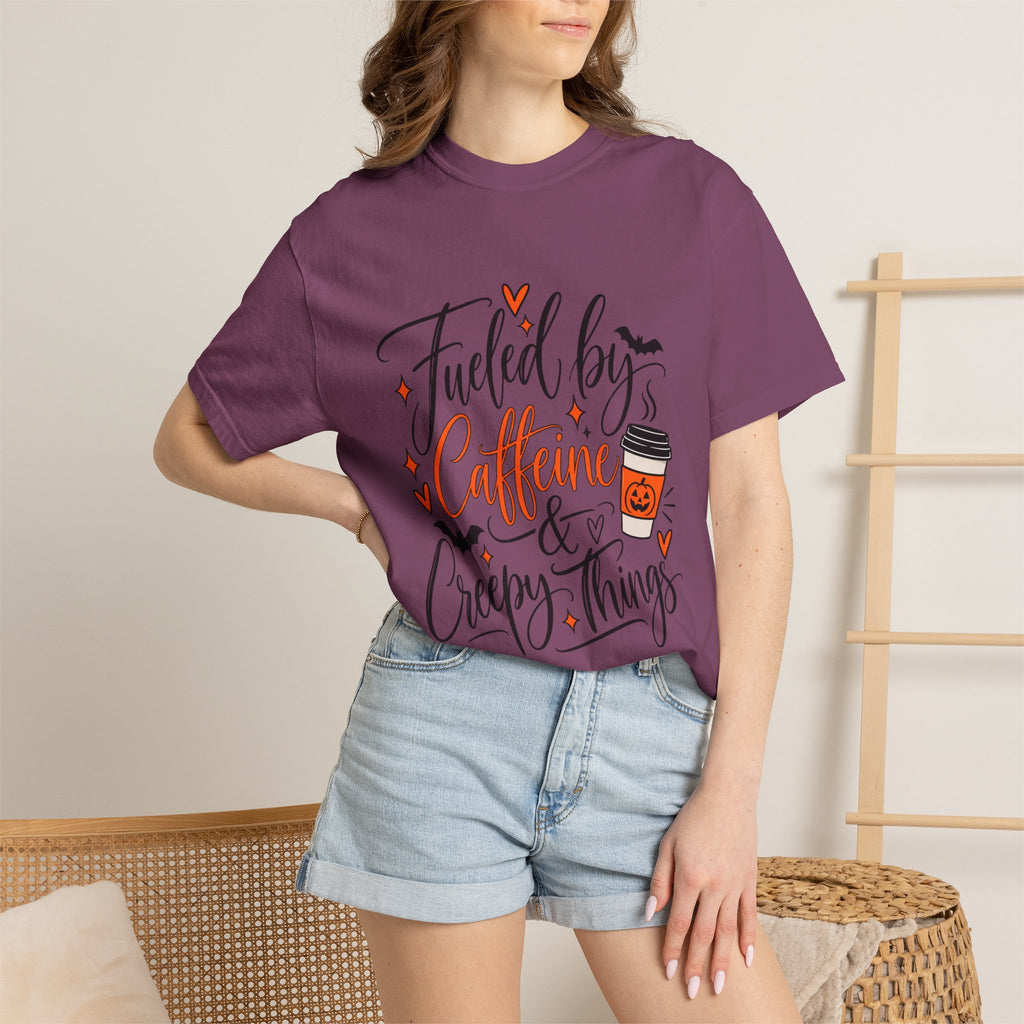 Caffeine & Creepy Things T‑Shirt — 'Fueled by Caffeine & Creepy Things' Halloween Coffee Tee