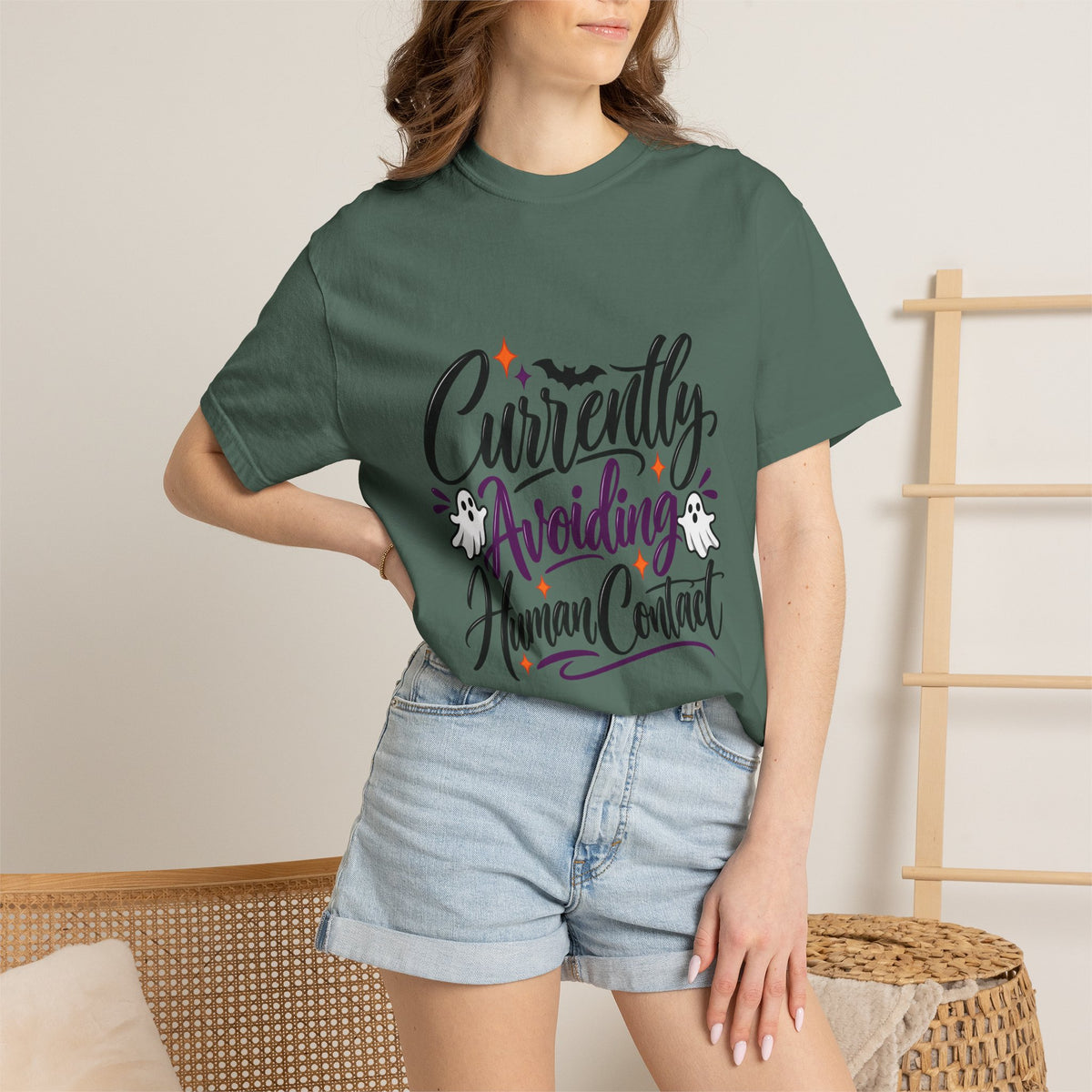 T-Shirt — "Currently Avoiding Human Contact" Halloween Graphic Tee
