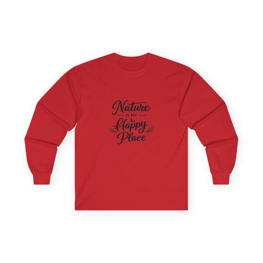 Nature Is My Happy Place Long Sleeve Tee | Handlettered Outdoor Quote