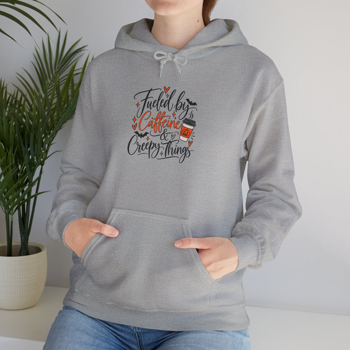Fueled by Caffeine & Creepy Things Hoodie - Funny Halloween Coffee Sweatshirt