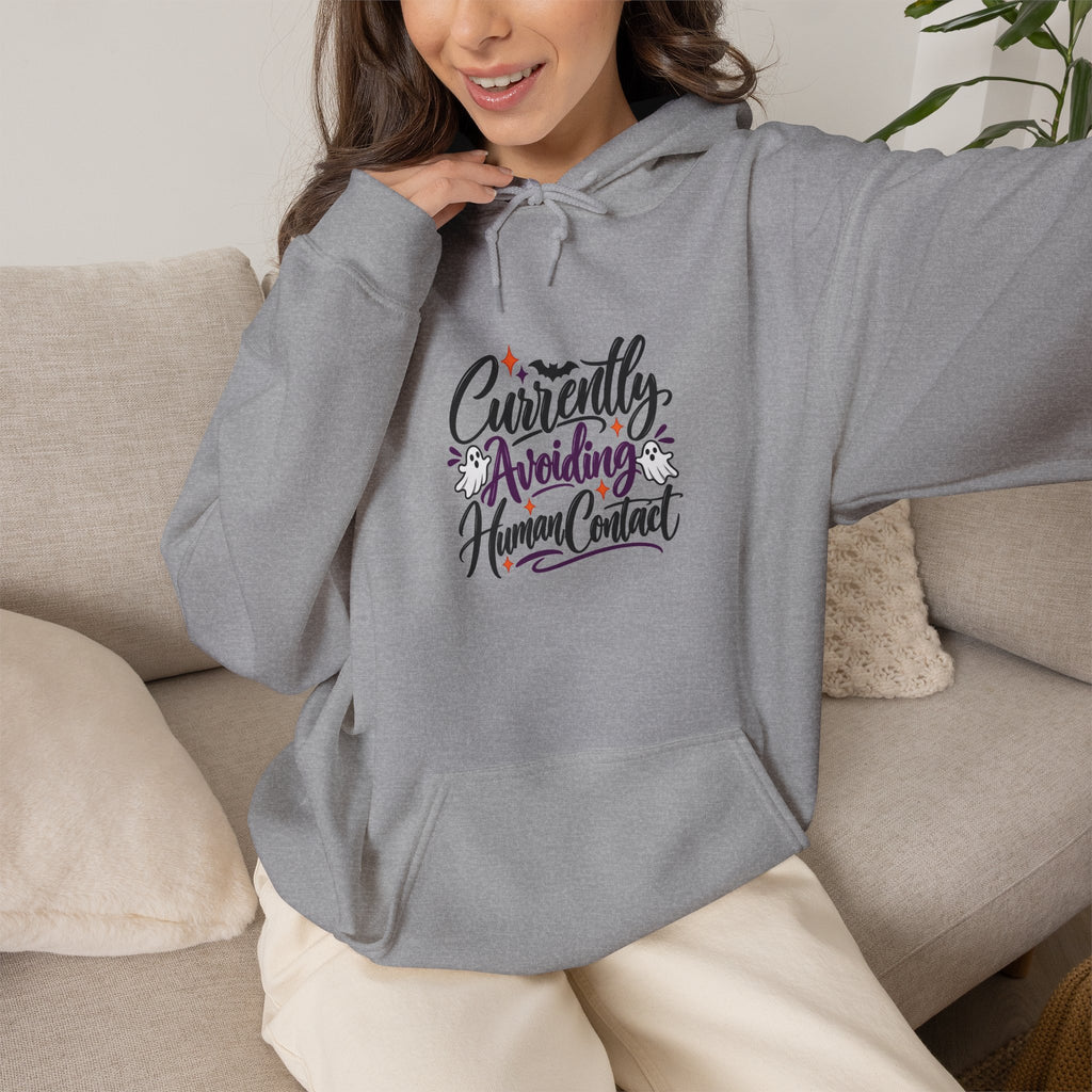 Hoodie — “Currently Avoiding Human Contact” Funny Introvert Graphic Hoodie