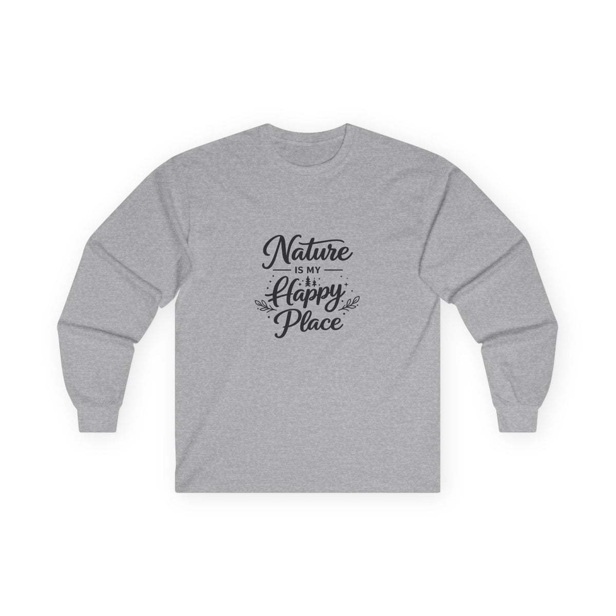 Nature Is My Happy Place Long Sleeve Tee | Handlettered Outdoor Quote