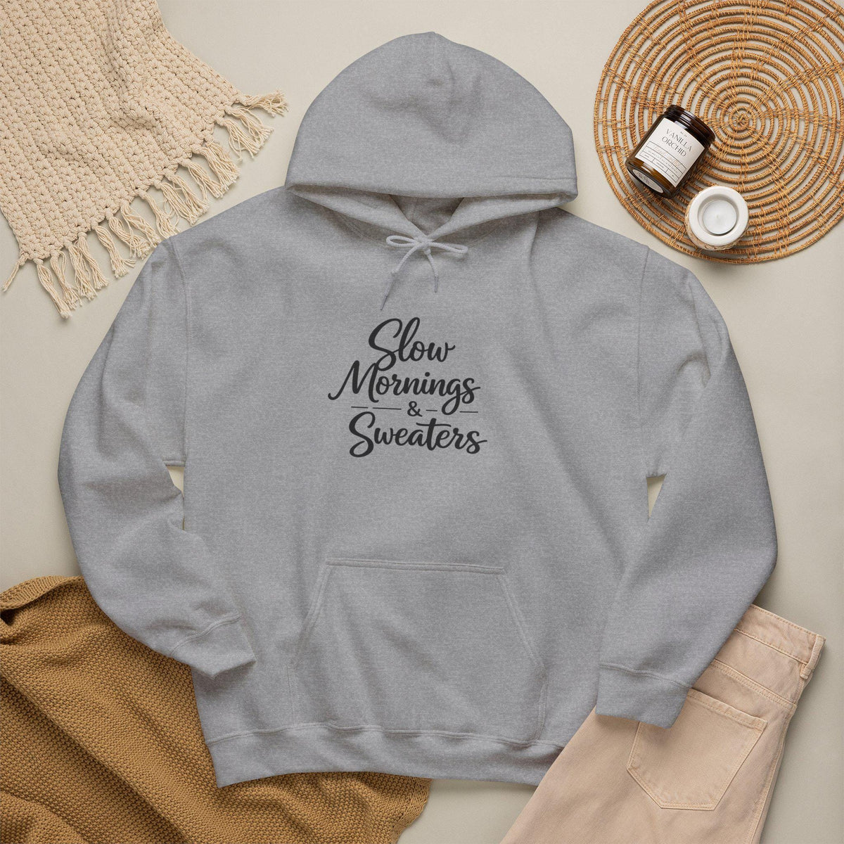 Slow Mornings & Sweaters Hoodie | Cozy Script Pullover