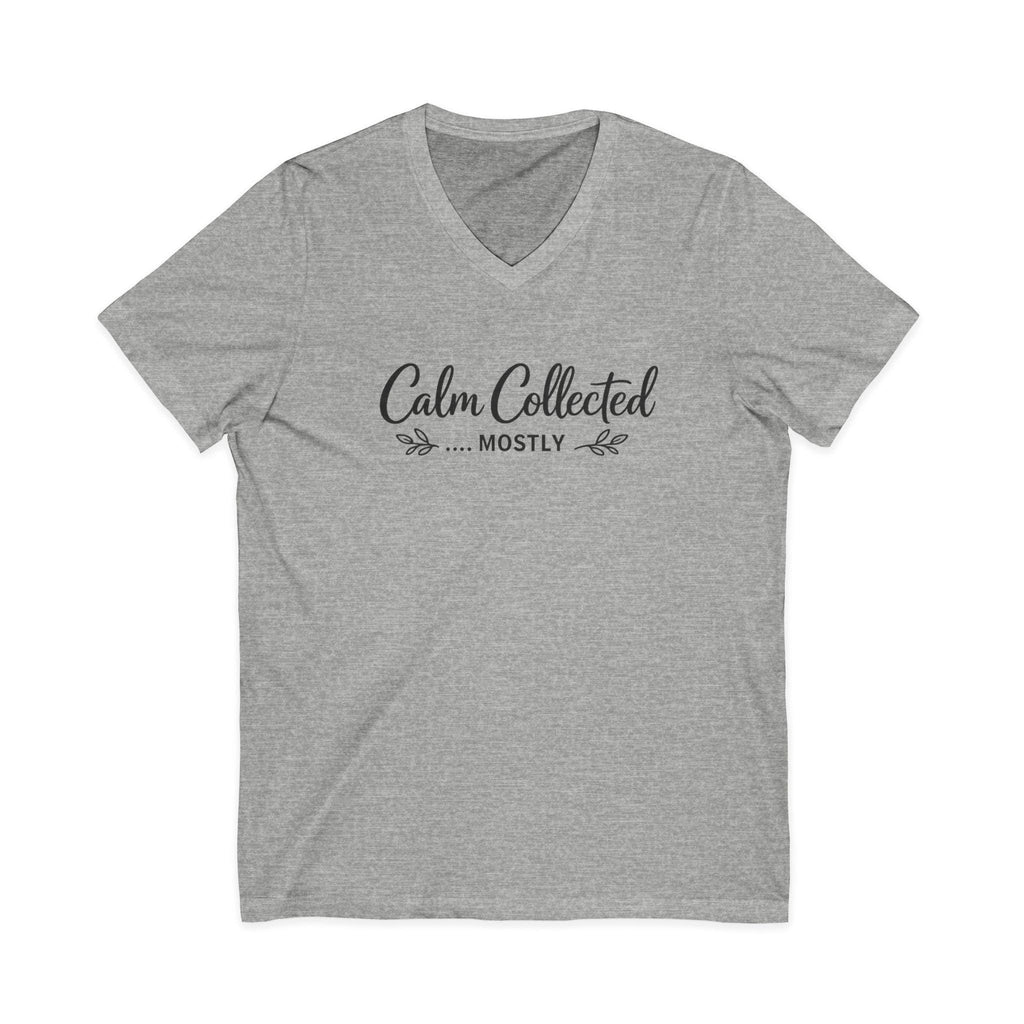 Calm Collected Mostly V-neck Tee | Script Typography Relaxed Shirt