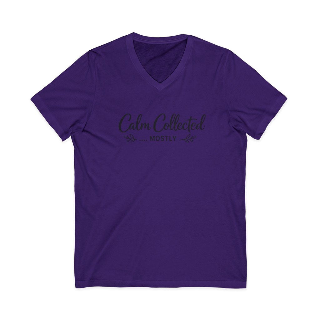 Calm Collected Mostly V-neck Tee | Script Typography Relaxed Shirt